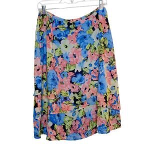 JACLYN SMITH Floral A-Line Knee Length Skirt Asymmetrical Hem Blue Pink Size M